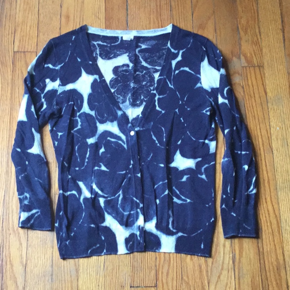 J. Crew Navy and White Floral Cardigan